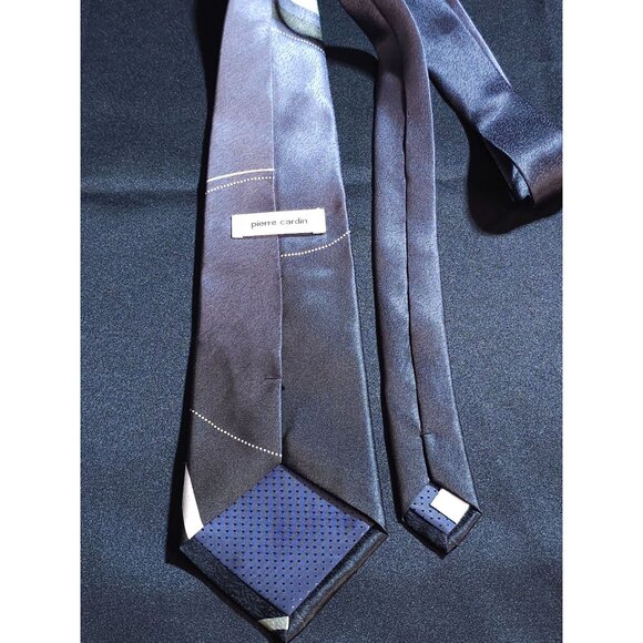 Elegant Pierre Cardin Men's Silk Tie With Modern Wave Pattern In Black & Gray - Picture 10 of 10